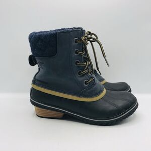 SOREL Waterproof Womens Rubber Suede Winter Boots Faux Fur Lined Blue Size 6.5